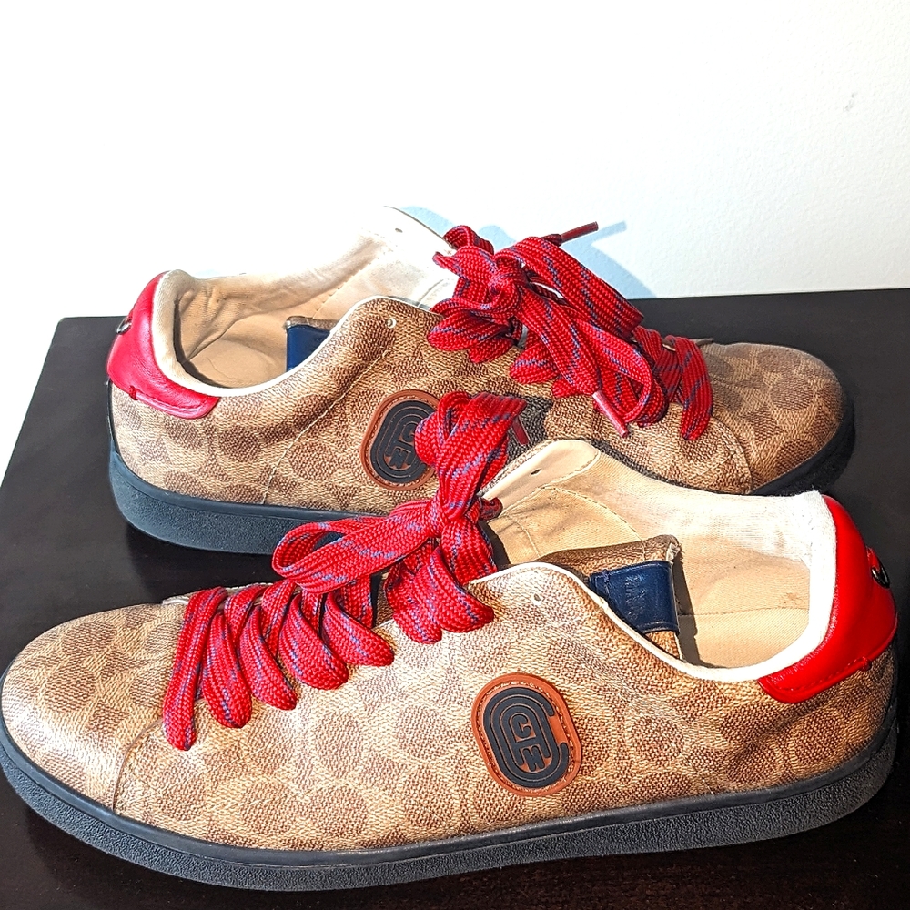 Men's Coach C101 Size 13 Leather Signature Low Top Sneaker with Coach Patch